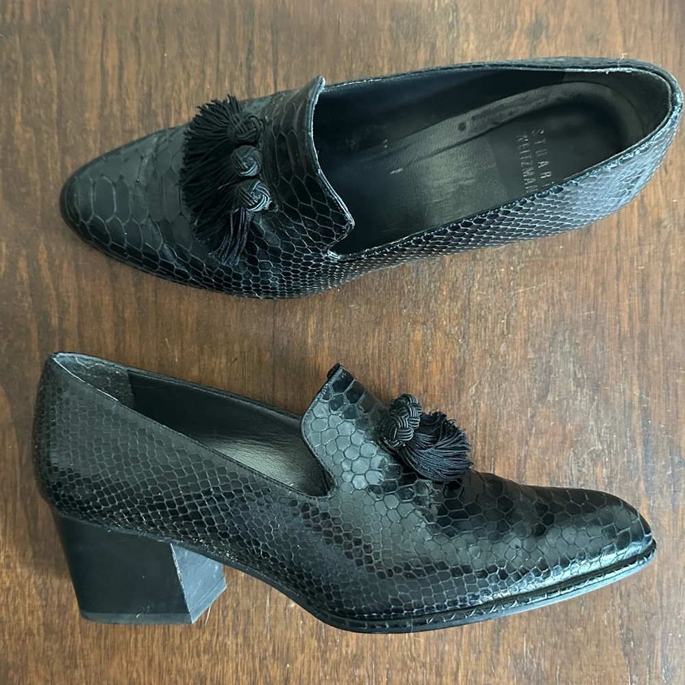 Stuart Weitzman Black Slip On Chunky Heel Pumps/ Shoes/ sz 8.5 wide